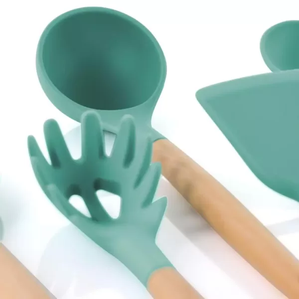 MegaChef Mint Green Silicone and Wood Cooking Utensils (Set of 9)