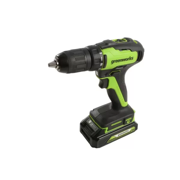 Greenworks 24-Volt Battery Cordless Brushless 1/2 in. Drill/Driver 2-Batteries, Charger, Tool Bag, Belt Clip Included, DD24L1520