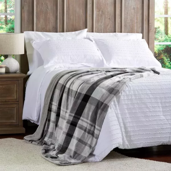 Lavish Home Oversized Faux Fur Phantom Grey Plaid Flannel Hypoallergenic Throw Blanket