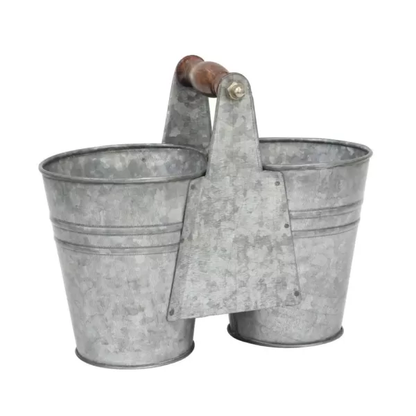 Stonebriar Collection 9 in x 7 in Antique Galvanized Double Bucket with Wood Handle