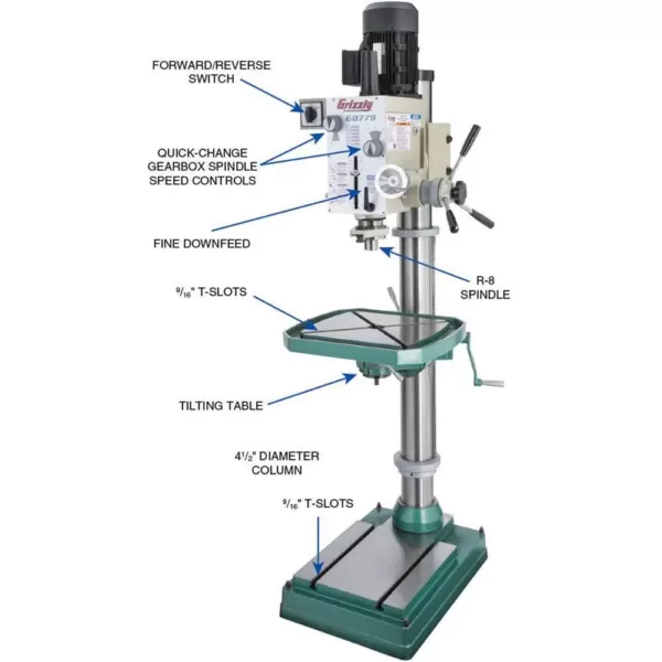 Grizzly Industrial Heavy-Duty Floor Model Gearhead Drill Press