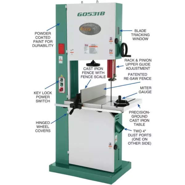 Grizzly Industrial 21" 5 HP Industrial Bandsaw with Brake