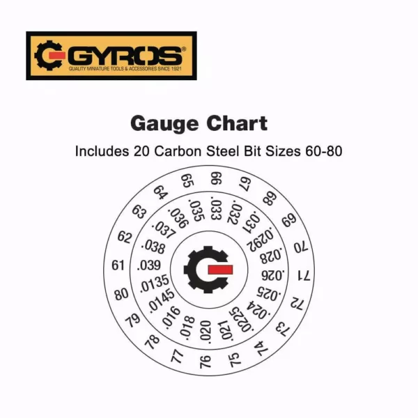 Gyros #61 - #80 Carbon Steel Wire Gauge Drill Bit Dome Set (Set of 20)