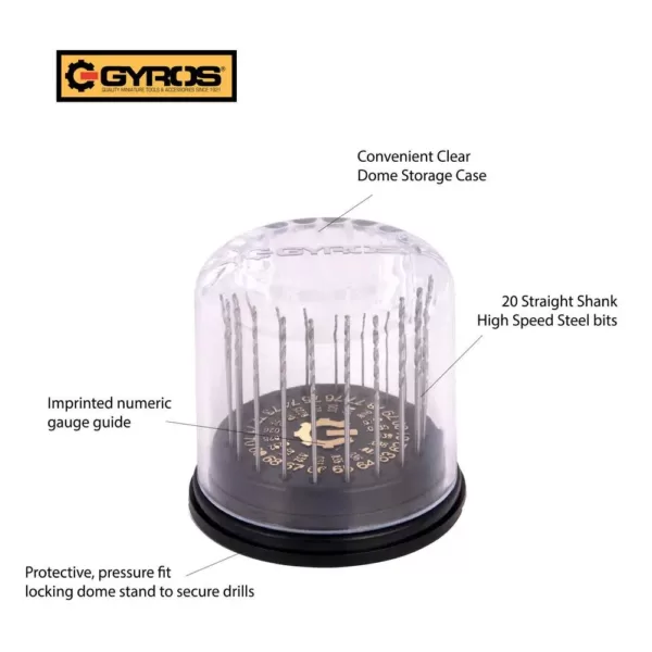 Gyros #61 - #80 High Speed Steel Wire Gauge Drill Bit Dome Set (Set of 20)