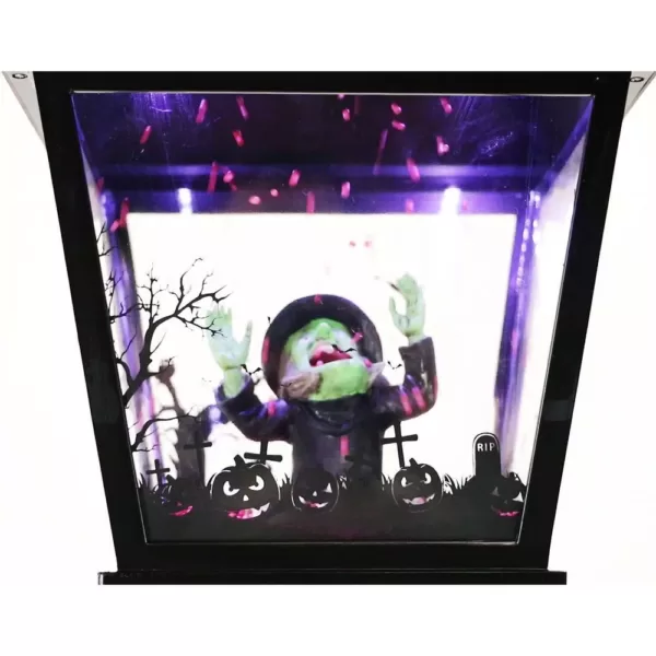 Haunted Hill Farm 71 in. Black Wicked Witch Lamp Post with Animation and Spooky Music