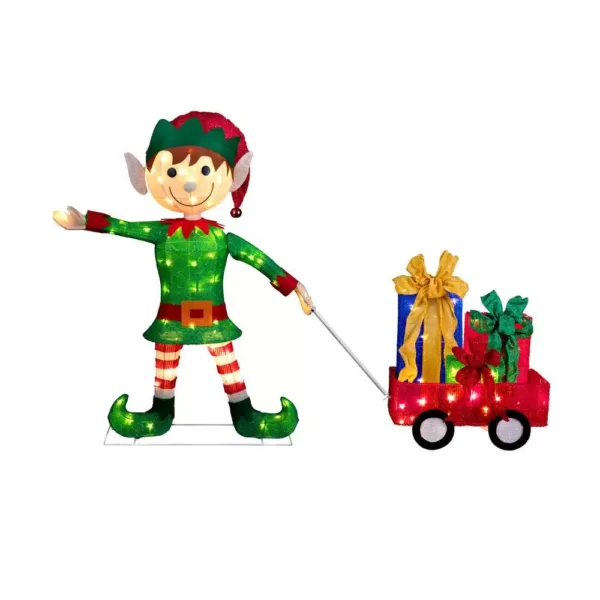 Haute Decor 42 in. Christmas Elf Pulling Wagon