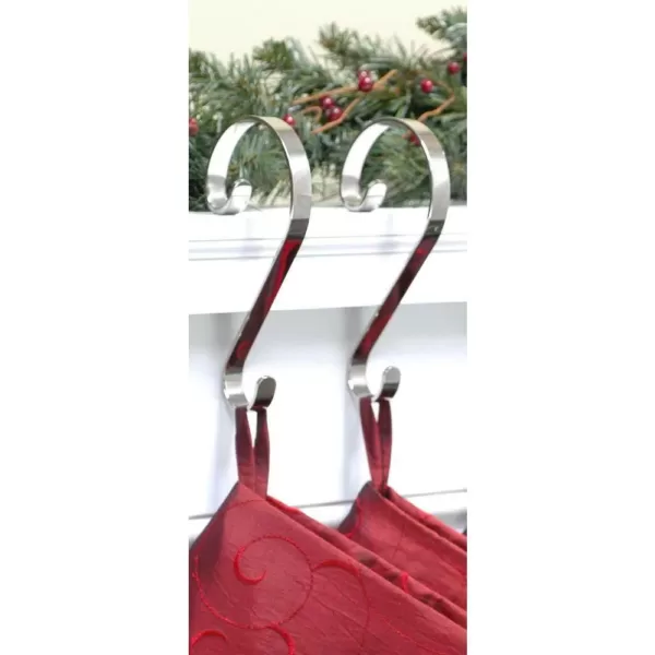 Haute Decor Stocking Scrolls Stocking Holders, Silver (2-Pack)