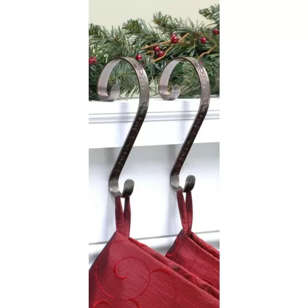 Haute Decor Stocking Scrolls Stocking Holders Bronze Embossed Holly (2-Pack)