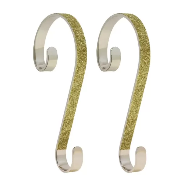 Haute Decor 6 in. Steel Gold Glitter Stocking Scrolls Holders (2-Pack)