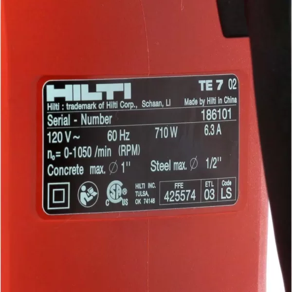 Hilti 120-Volt SDS-Plus TE-7 Corded Rotary Hammer Drill Kit with 4 TE-CX Hammer Drill Bits