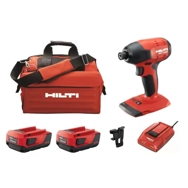 Hilti 22-Volt Lithium-Ion 1/4 in. Hex Brushless Cordless SID 4 Impact Driver Kit with (2) 22/4.0 Batteries, Charger and Bag