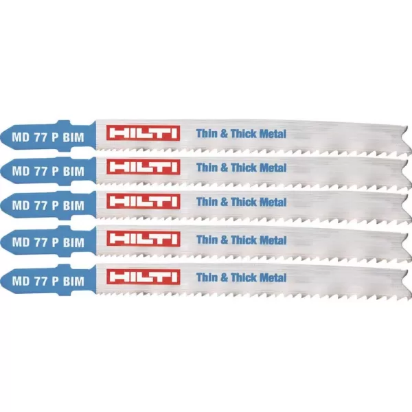 Hilti 3 in. 10 TPI to 21 TPI MD 77 Bi-Metal T-Shank Premium Jig Saw Blade for Cutting Thin to Thick Metal (5-Pack)