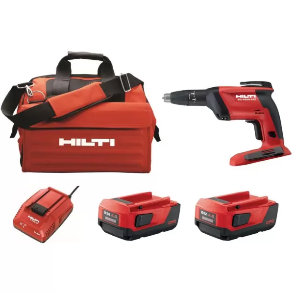 Hilti SD 4500 22-Volt Lith-Ion 1/4 in. Hex Cordless High Speed Drywall Screwdriver Kit with 22/4.0 Batteries, Charger and Bag