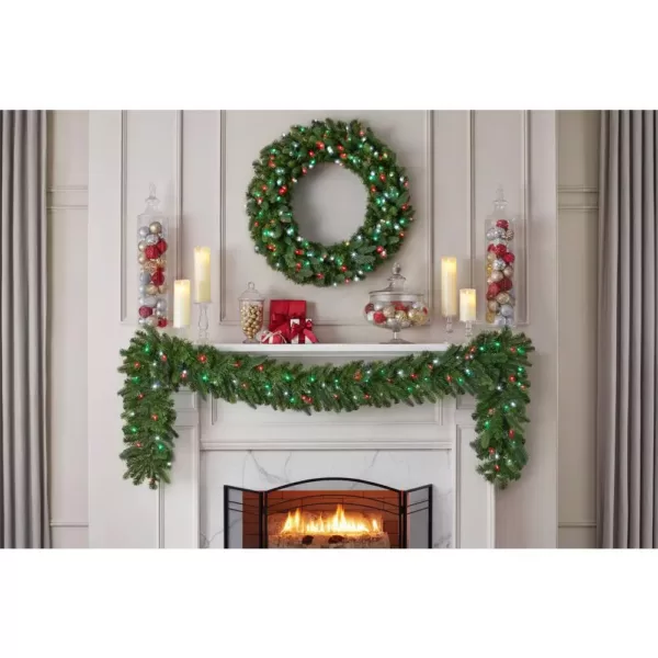 Home Accents Holiday 36 in. Christmas Bright Pre-lit LED Artificial Spruce Wreath with Red,Green, and Cool White Lights