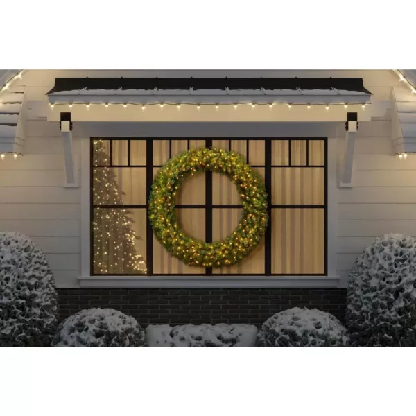 Home Accents Holiday 60 in. Wesley Pre-Lit Long Needle Pine Artificial Christmas Wreath with 498-mixed tips and 240 Warm White Lights