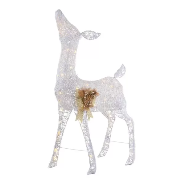 Home Accents Holiday 4 ft Warm White 80-Light LED White Deer with Gold Bow