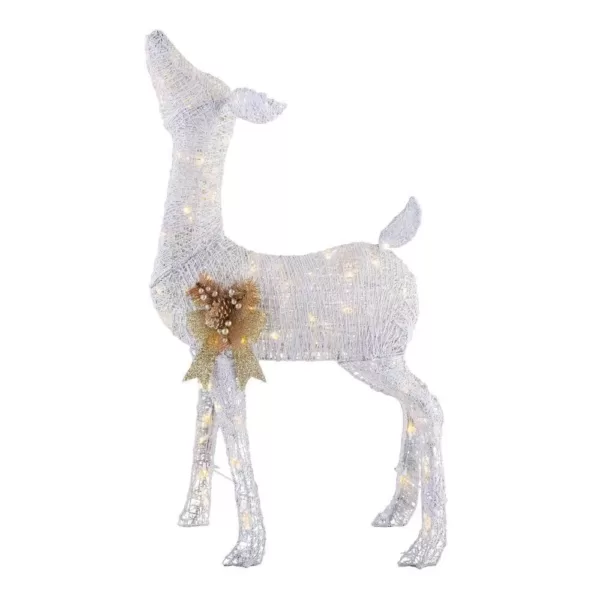 Home Accents Holiday 4 ft Warm White 80-Light LED White Deer with Gold Bow