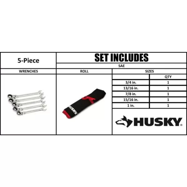 Husky Large SAE Flex Head Ratcheting Wrench Set (5-Piece)