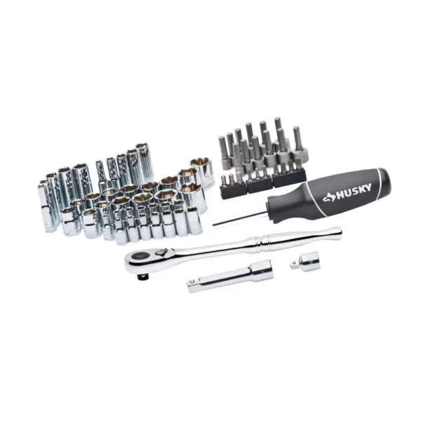 Husky Mechanics Tool Set (65-Piece) with Metric Quad Drive Ratcheting Wrench Set (2-Piece)