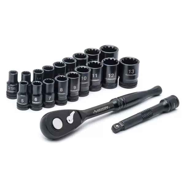 Husky 1/4 in. Drive 100-Position Ratchet and Universal SAE/Metric Socket Wrench Set (20-Piece)