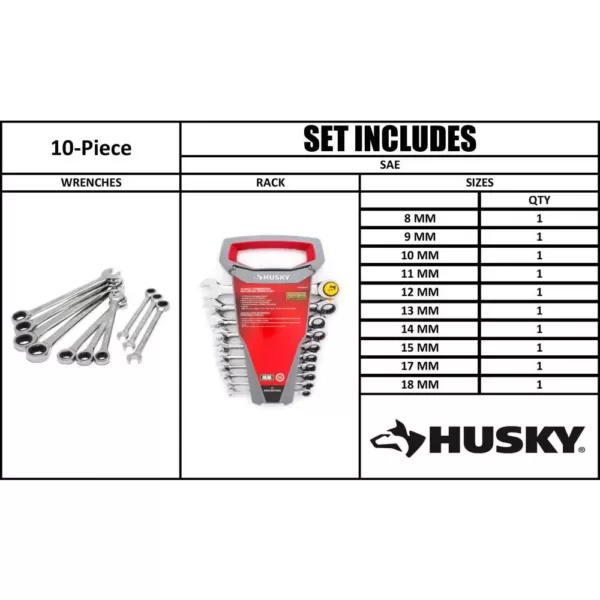 Husky Metric Ratcheting Combination Wrench Set (10-Piece)