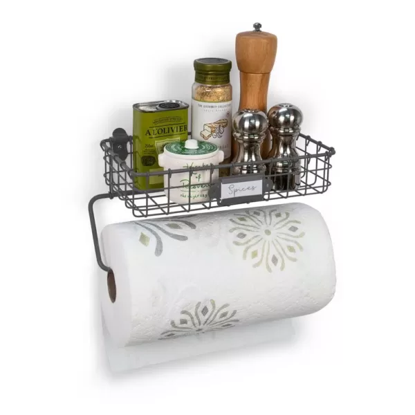 Spectrum Vintage Wall Mount Basket with Paper Towel Holder