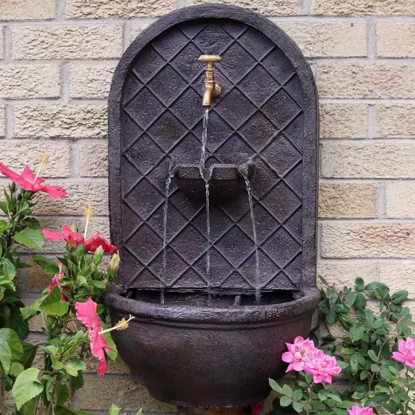 Sunnydaze Decor Messina Resin Iron Solar Outdoor Wall Fountain with Battery Backup