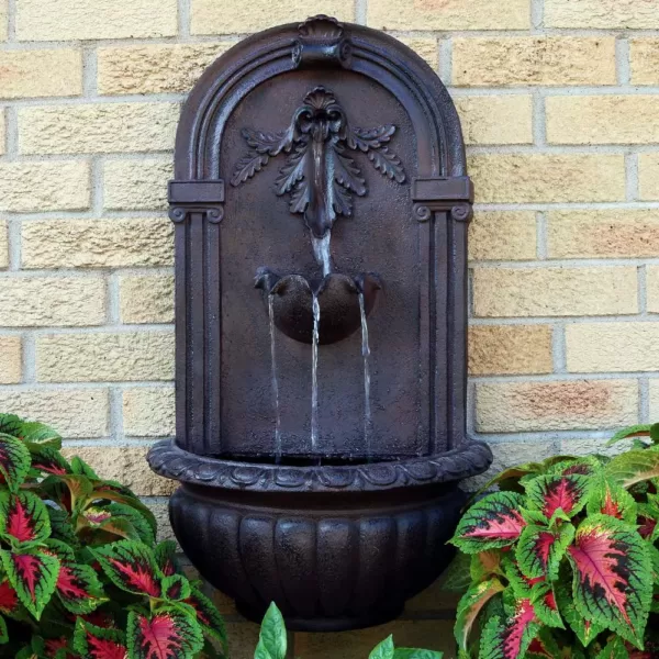 Sunnydaze Decor Florence Iron Lead Finish Solar Outdoor Wall Fountain