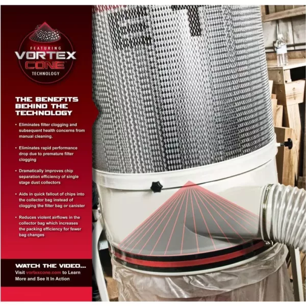 Jet 2 HP 1200 CFM 4 or 6 in. Dust Collector with Vortex Cone and 2-Micron Canister Kit, 230-Volt, DC-1200VX-CK1