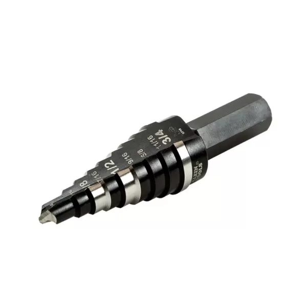 Klein Tools #3, 1/4 in. to 3/4 in. Step Drill Bit Double Fluted