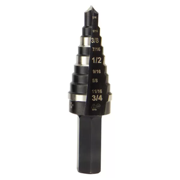 Klein Tools #3, 1/4 in. to 3/4 in. Step Drill Bit Double Fluted