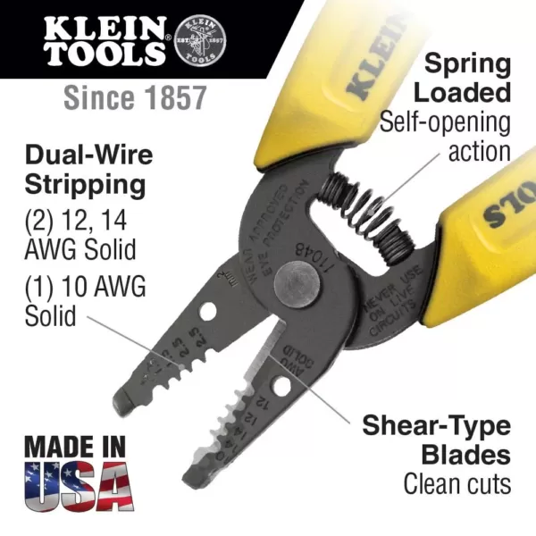 Klein Tools 6-1/4 in. Dual-Wire Stripper & Cutter for 10, 12, 14 AWG Solid Wire