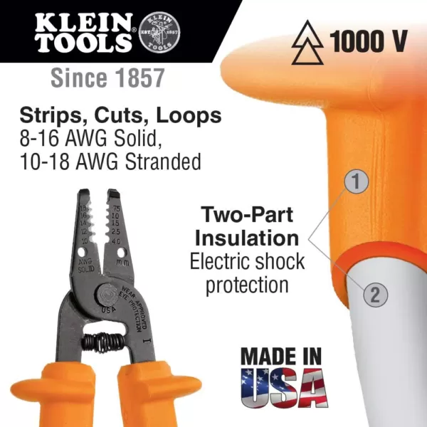 Klein Tools 11 in. Insulated Wire Stripper & Cutter for 8-16 AWG Stranded Wire