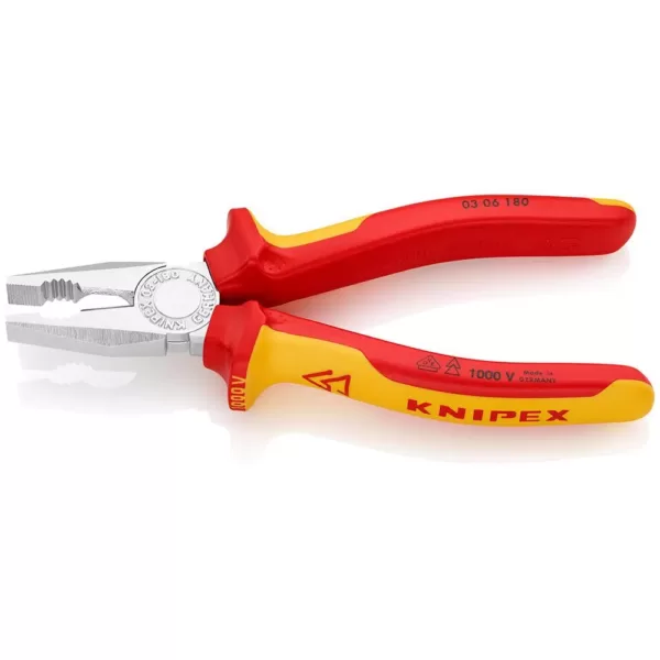 KNIPEX 7-1/4 in. Insulated Combination Pliers with Comfort Grip and Chrome Finish