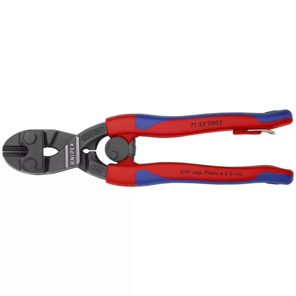 KNIPEX 8 in. Angled CoBolt Mini Bolt Cutters with Opening Spring Locking Lever Comfort Grips and Tether Attachment