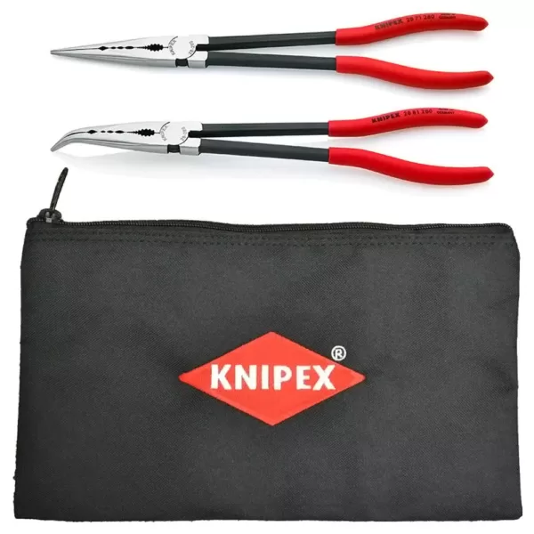 KNIPEX 11 in. Extra Long Straight and Angled Needle Nose Pliers Set with Storage Pouch