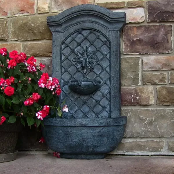 Sunnydaze Decor Rosette Resin Lead Solar Outdoor Wall Fountain with Battery Backup