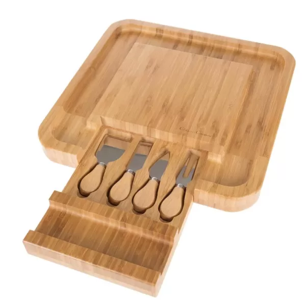 Classic Cuisine 4-Piece Bamboo Cheese Serving Tray Set with Stainless Steel Cutlery