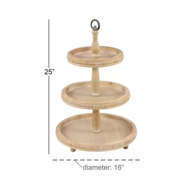 LITTON LANE Round Brown Wood and Metal 3-Tier Decorative Tray