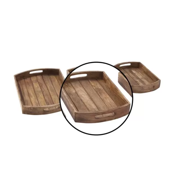 LITTON LANE Mahogany Brown Slat Wood Trays (Set of 3)