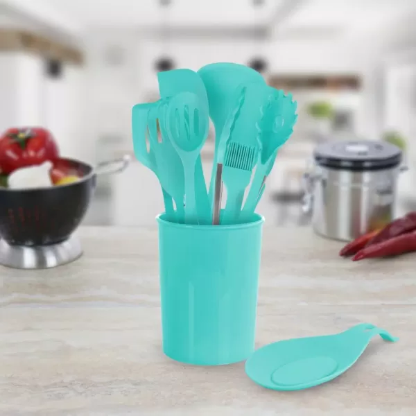 MegaChef Light Teal Silicone Cooking Utensils (Set of 12)