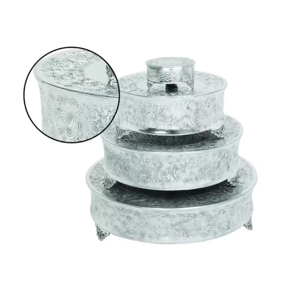 LITTON LANE Silver Aluminum Set of 4 Cake Stands (4-Pack)