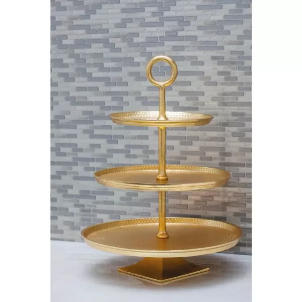 LITTON LANE 3-Tier Modern Aluminum Cake Stand in Gold