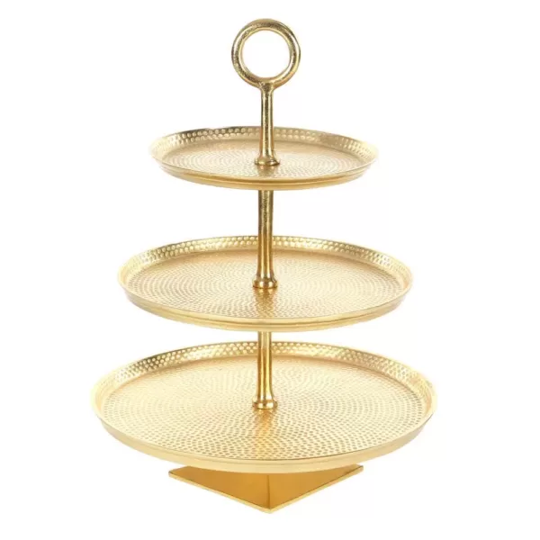 LITTON LANE 3-Tier Modern Aluminum Cake Stand in Gold