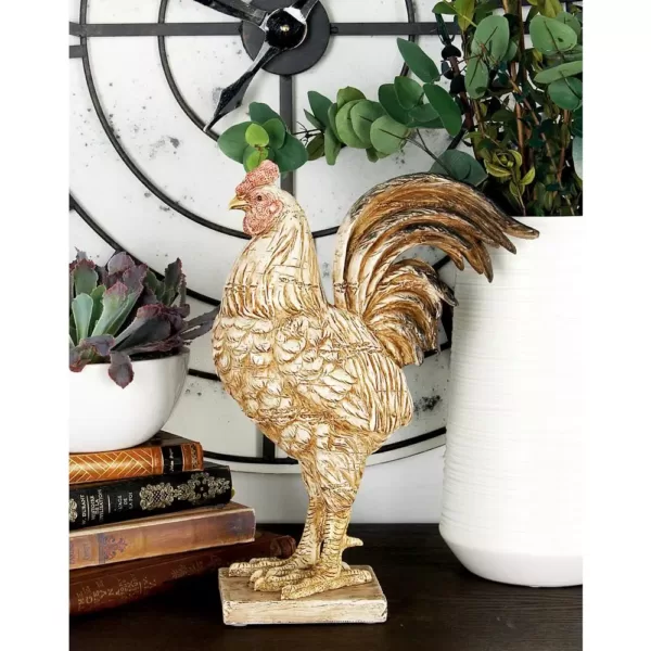 LITTON LANE Rooster Polystone Sculpture in Textured Beige