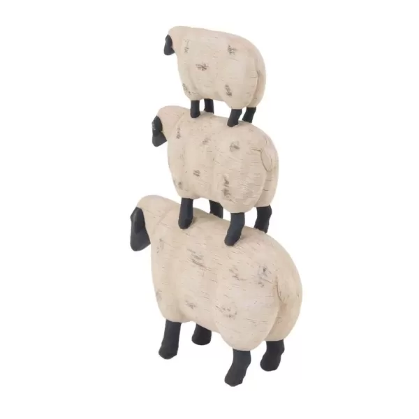 LITTON LANE 3-Stacked Sheeps Polystone Sculpture in Off White