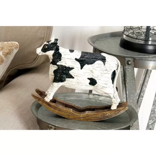 LITTON LANE Rectangular Polystone Cow Sculpture on Curved Rocker