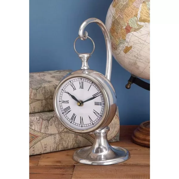 LITTON LANE 11 in. x 5 in. Classic Aluminum Round Table Clock