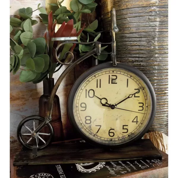 LITTON LANE 13 in. x 12 in. Brown and Tan Vintage-Style Bicycle Table Clock