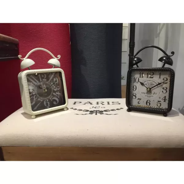 LITTON LANE 9 in. x 6 in. Square Iron Desk Clock (2-Pack)